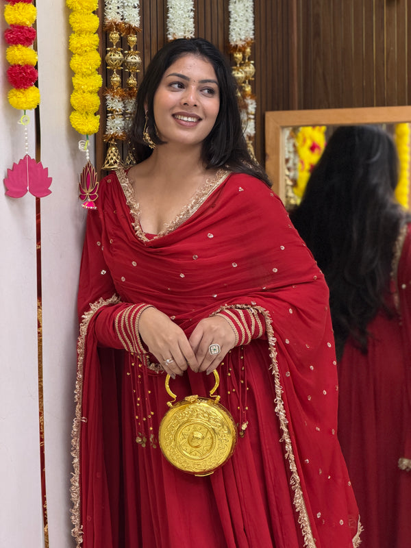 Laal gota ghunghru Anarkali set Jonaya