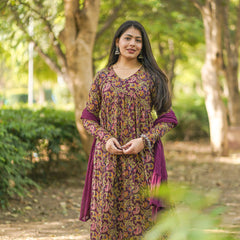 Wine printed floral suit set - Jonaya