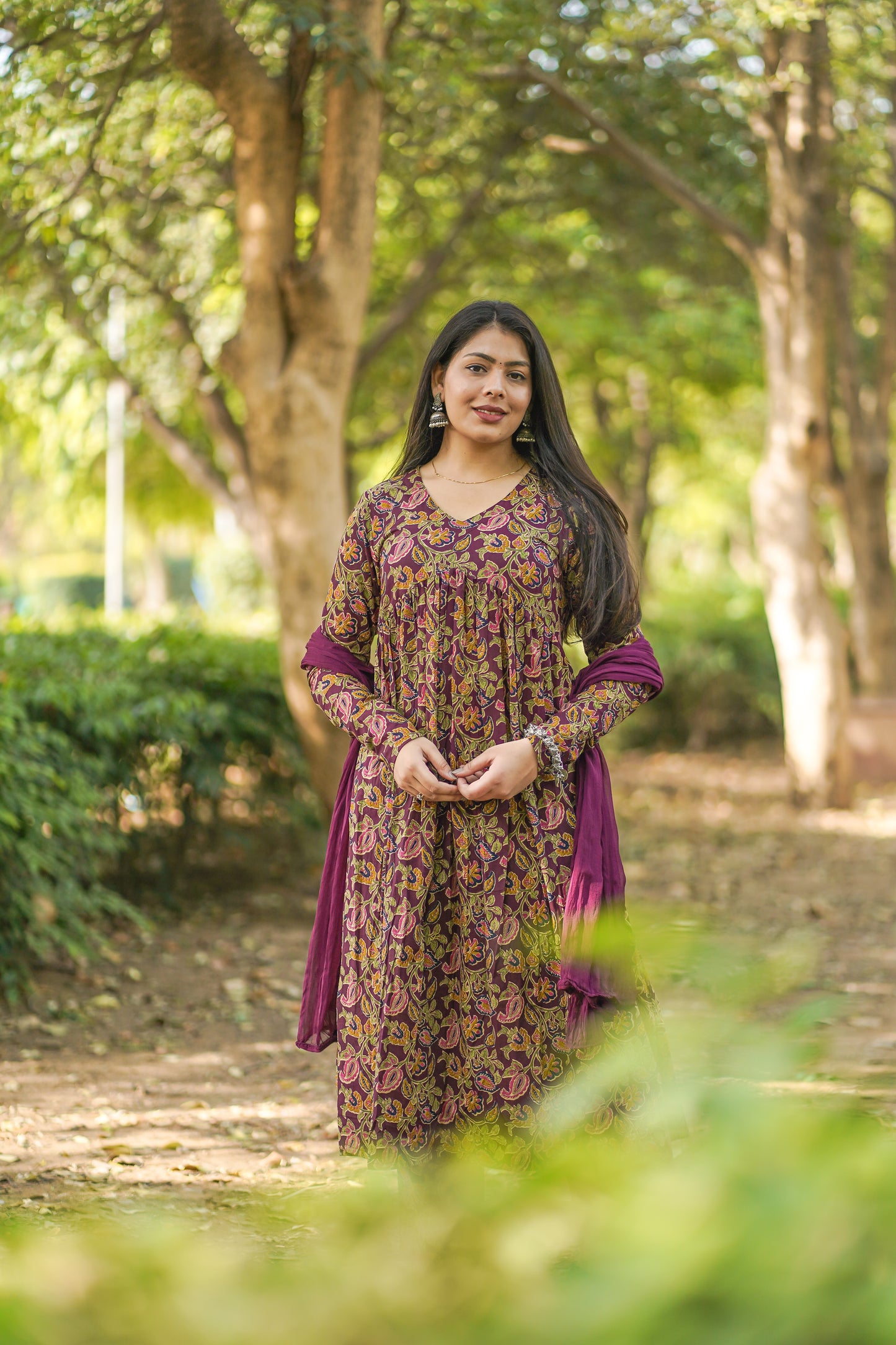 Wine printed floral suit set