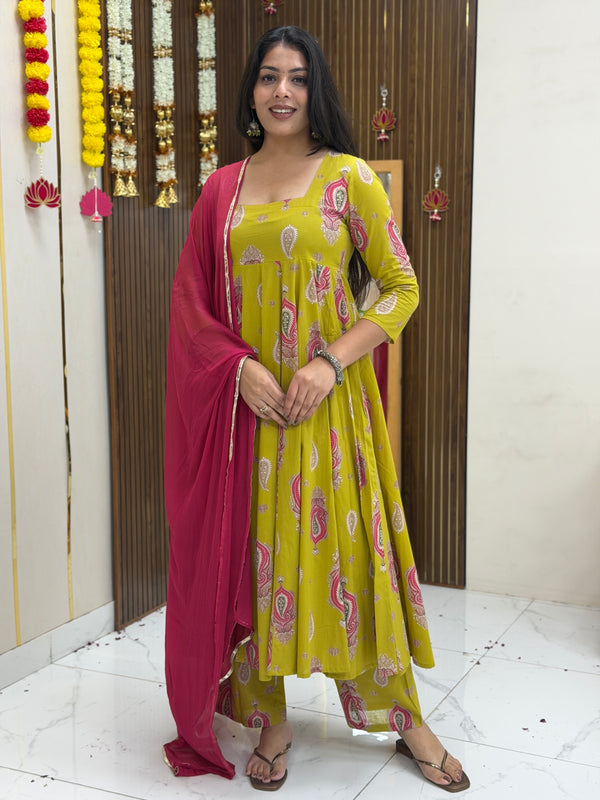 Parrot paisley festive Anarkali set Jonaya