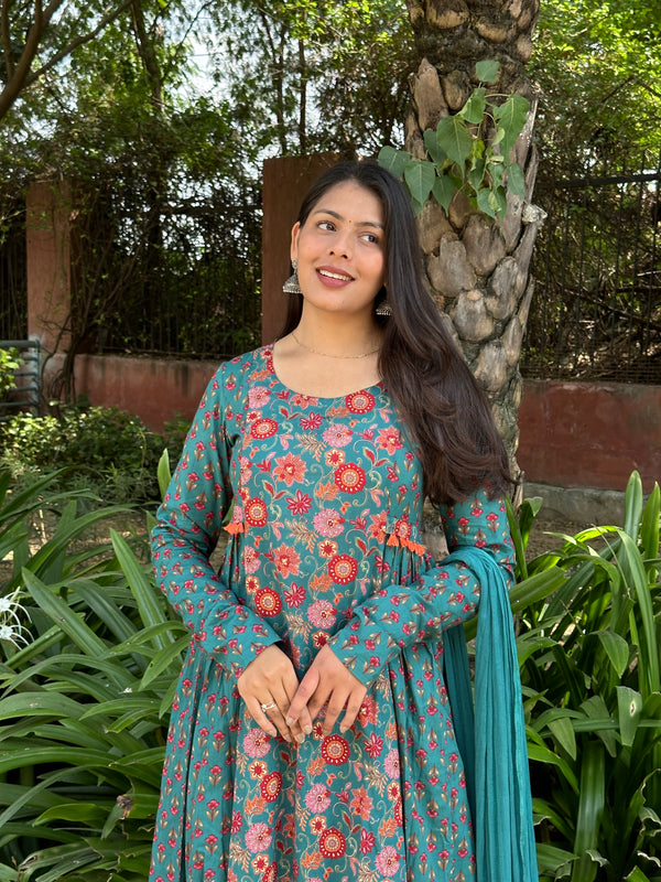 Orange Green Garden Flare Suit Set - Jonaya