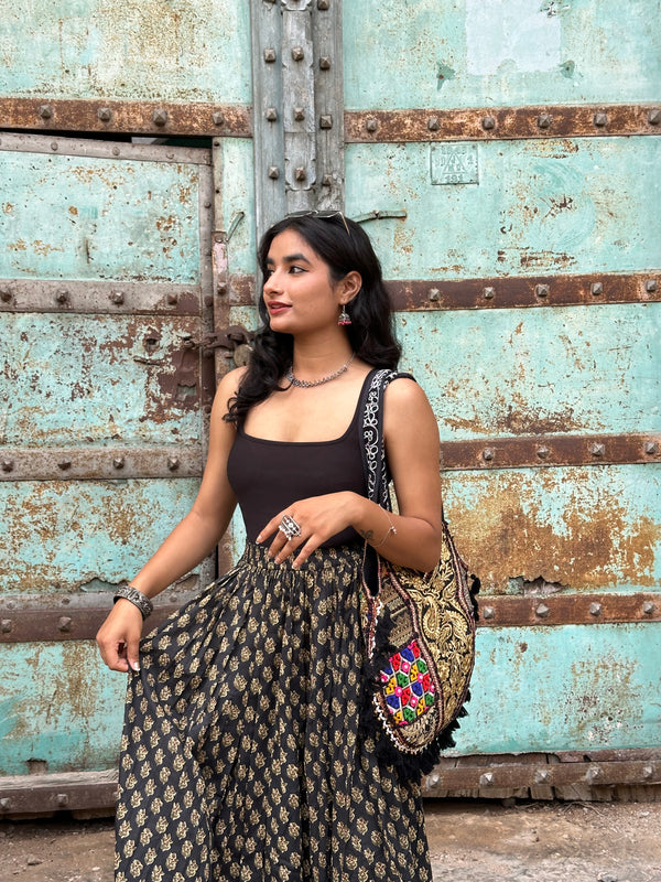 Midnight Floral Flared Skirt - Jonaya