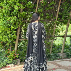 Flory black grey paisley lace Anarkali suit set - Jonaya