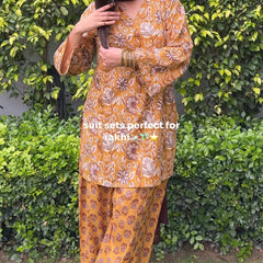 Mustrad brown Farsi salwar 3pcs set Jonaya