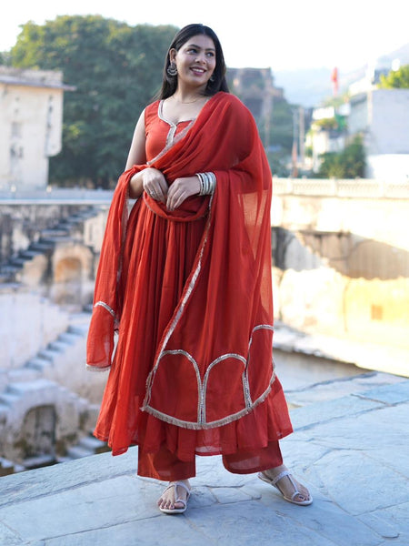 Jharoka Orange Pure Mul Anarkali set