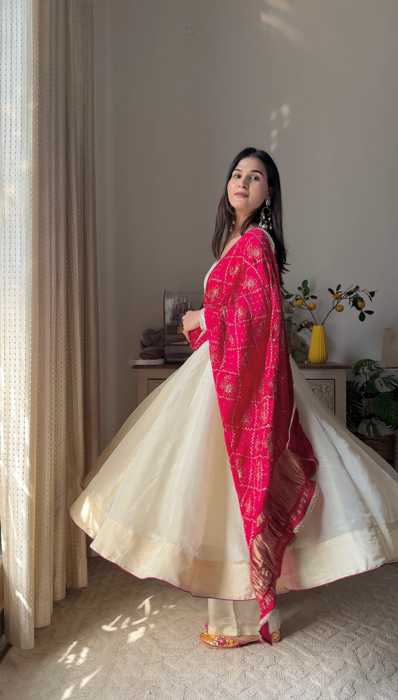 Tissue Rani Silk Full flair Anarkali Jonaya