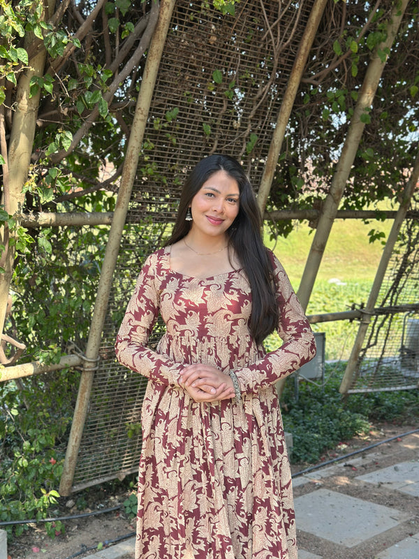 Pastel Beige Front Slit Flared Kameez - Jonaya