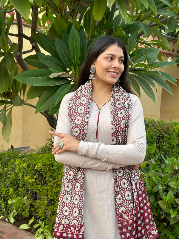 Grey maroon cotton Straight Suit Set - Jonaya