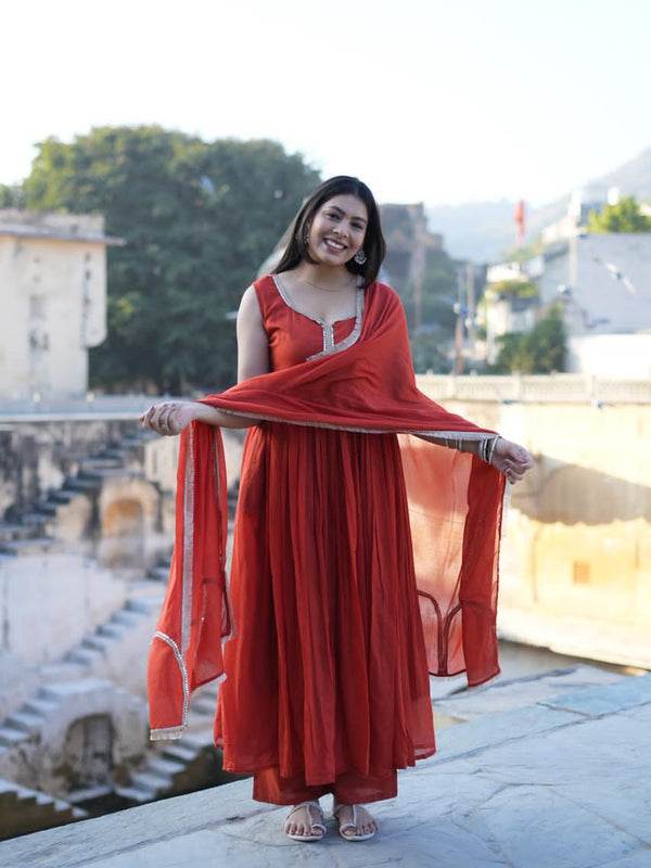 Jharoka Orange Pure Mul Anarkali set