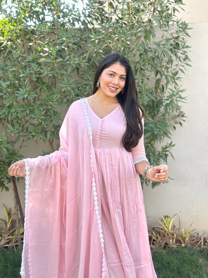 Baby Pink Mul cotton premium suit set