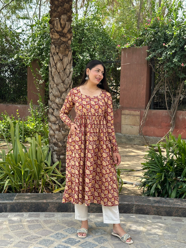 Brick Red Full Sleeves Kameez - Jonaya