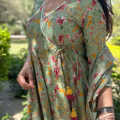 Pista floral angrakha gota lace suit set - Jonaya