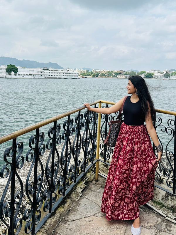 Flared Maroon Skirt - Jonaya