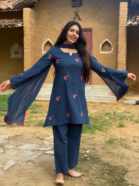 Dusky Indigo Embroidered coord set Jonaya