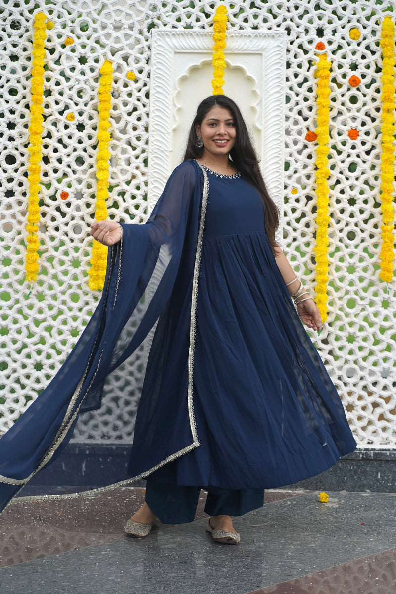 Indigo Gold blush Georgette Anarkali Jonaya