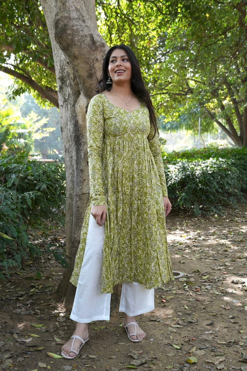 Fresh Green Floral Kameez Jonaya