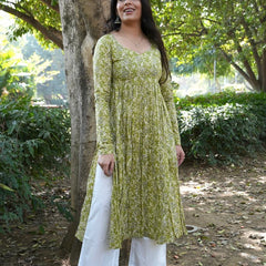 Fresh Green Floral Kameez Jonaya