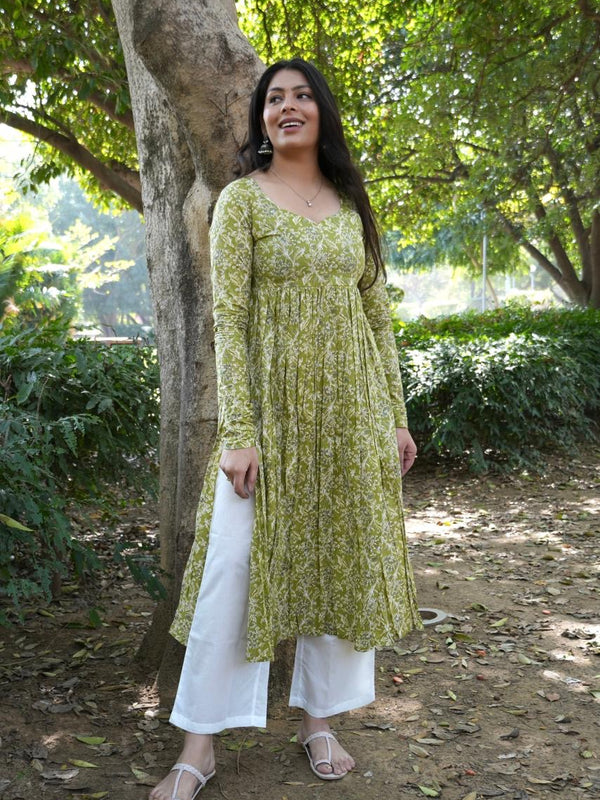 Fresh Green Floral Kameez Jonaya