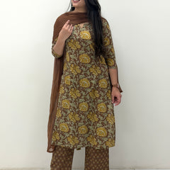 Pastel brown mustard straight suit set Jonaya