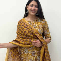 Brown Printed straight suit set Jonaya