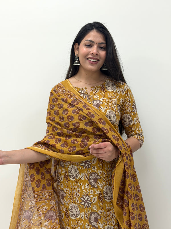 Brown Printed straight suit set Jonaya