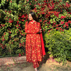 Red floral mohini suit set - Jonaya