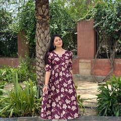 Floral wine printed kameez - Jonaya