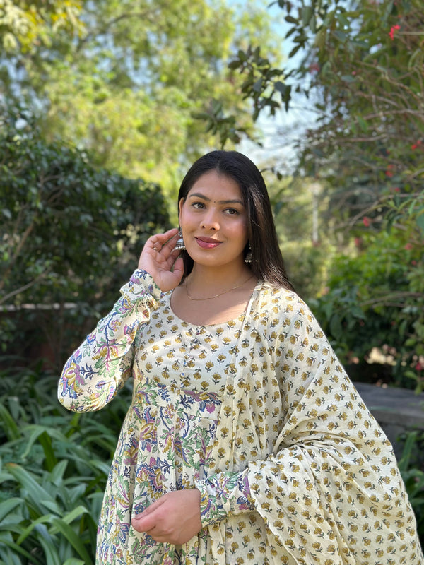 Garden Blue Anarkali Anarkali Suit Set - Jonaya