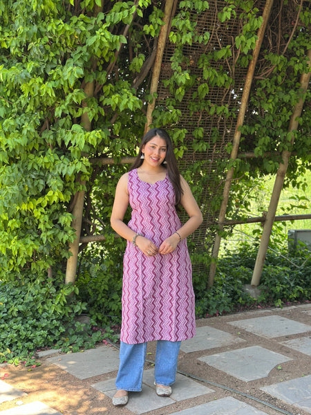 Purple love strips straight kameez - Jonaya