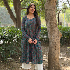Teal Ajrakh flare kameez Jonaya