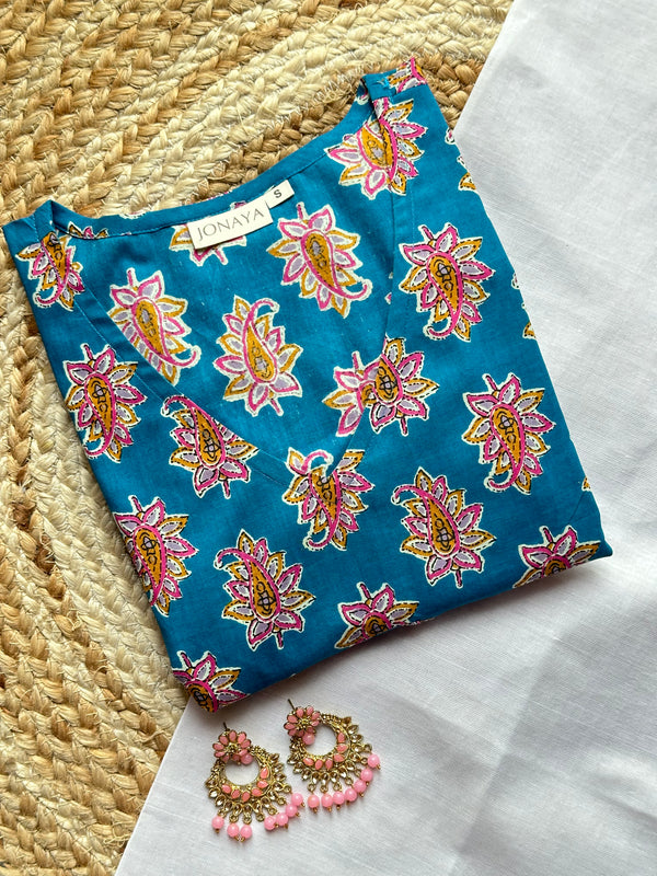 Pestal Blue Cut Sleeves Peplum Top - Jonaya