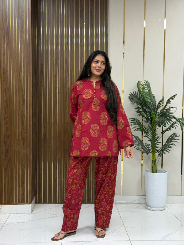 Red boota coord farshi salwar Jonaya