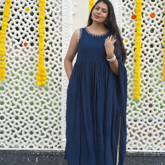 Indigo Gold blush Georgette Anarkali Jonaya