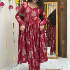 Festive Maroon green paisley Anarkali set Jonaya