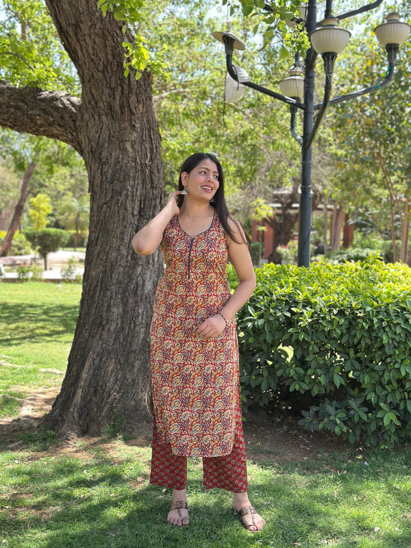 Red Kalamkari Dori Co-ord Set - Jonaya