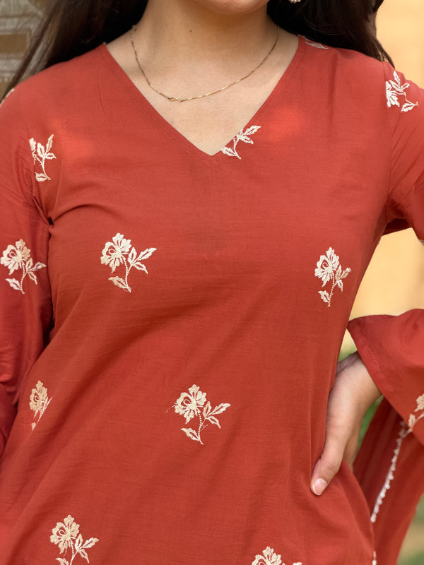 Rust Embroidered coord set