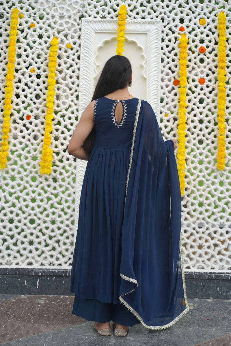 Indigo Gold blush Georgette Anarkali Jonaya