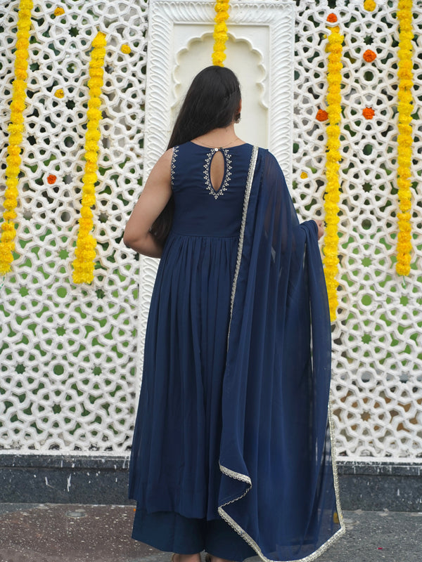 Indigo Gold blush Georgette Anarkali - Jonaya