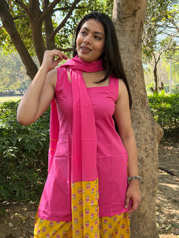 Yellow pink flory farshi salwar set Jonaya