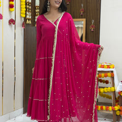 Pink Polki full tier Anarkali set