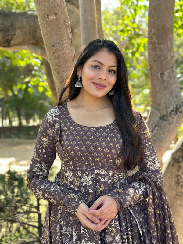 Blissful Brown Floral Suit Set - Jonaya