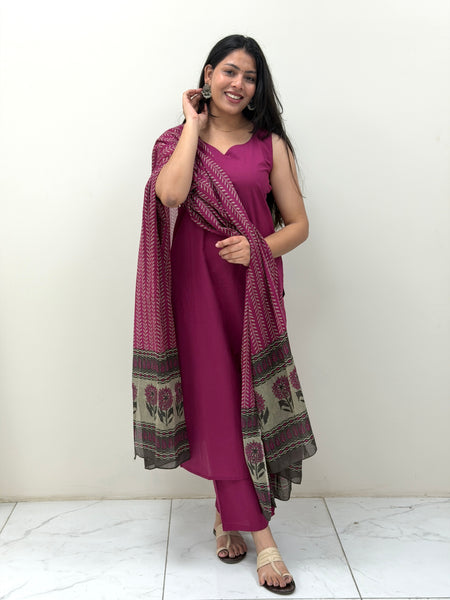 Solid wine grey straight suit set Jonaya