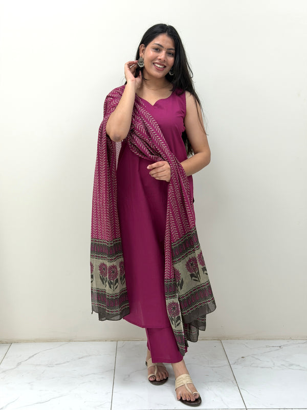 Solid wine grey straight suit set Jonaya