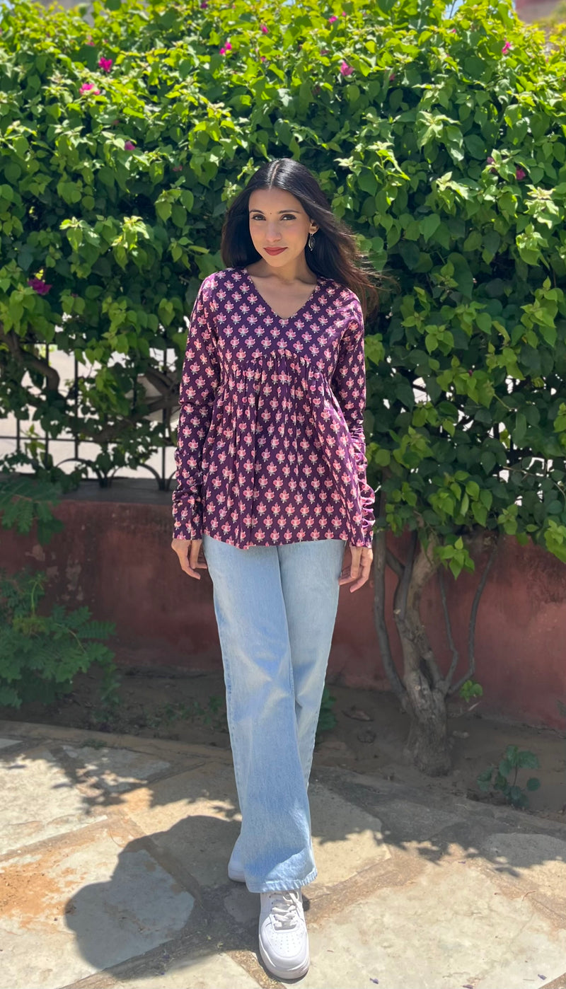 Wine fool patti full sleeves Peplum top - Jonaya