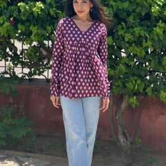 Wine fool patti full sleeves Peplum top - Jonaya