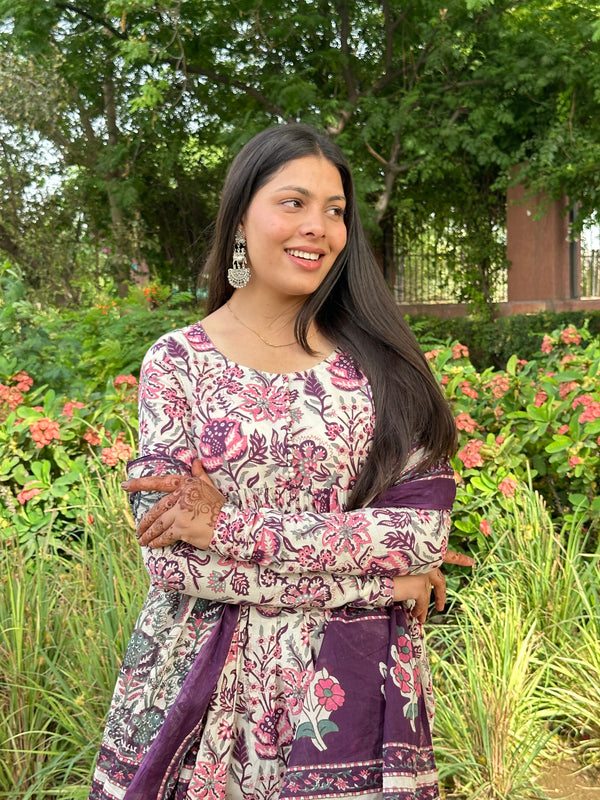 Creamy Wine Garden Suit Set - Jonaya