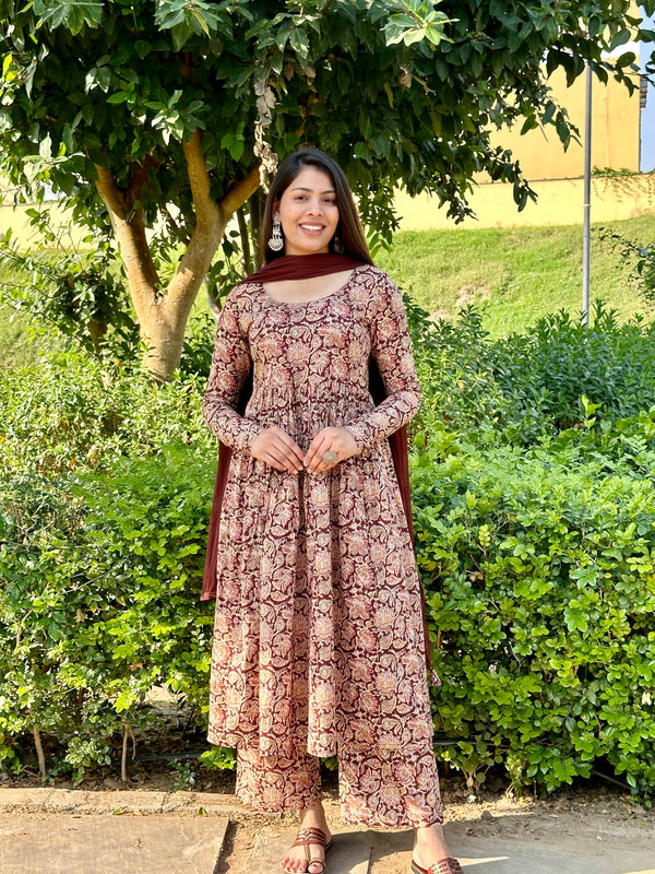 Kalamkari Anarkali Suit Set - Jonaya