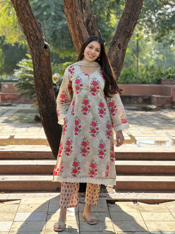 Perfect Beige Pakistani Straight Suit Set - Jonaya