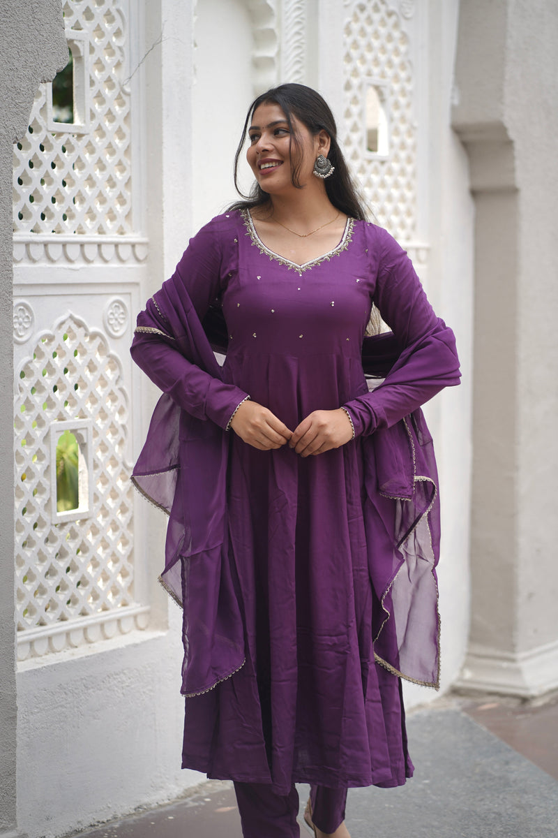 Purple bloom Anarkali set Jonaya