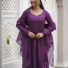 Purple bloom Anarkali set Jonaya